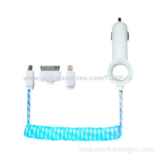 8-pin to USB Data Sync Spring Cable for Car Charger, with EL Light, 1.5m Length